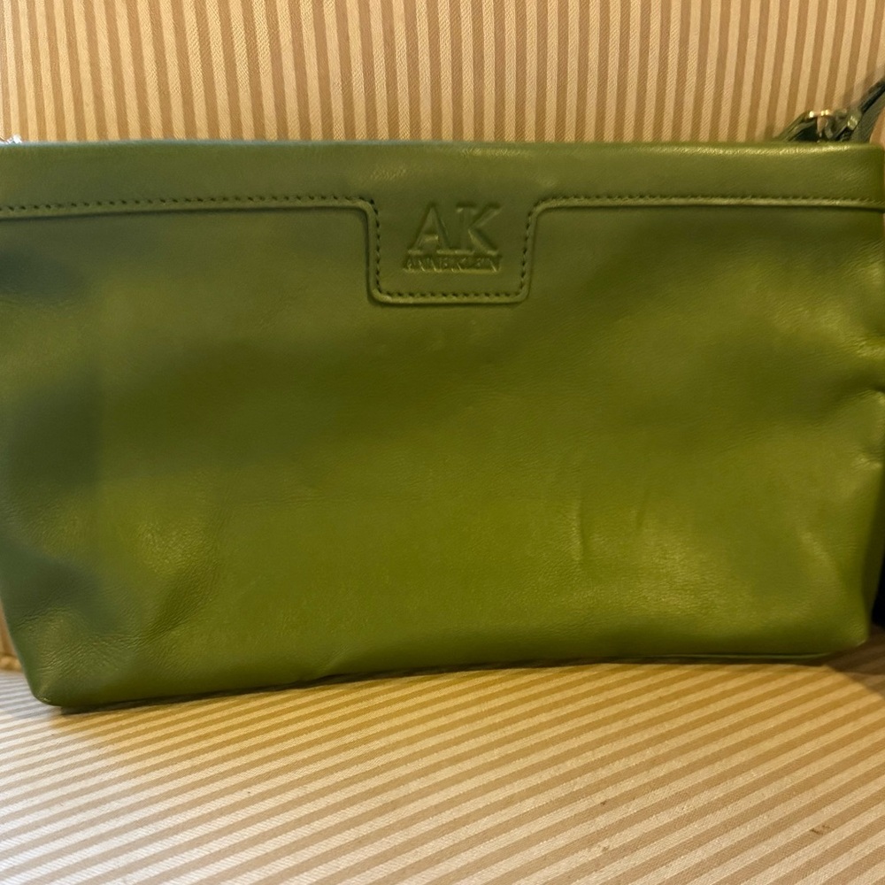 Anne Klein Leather Shoulder Bag Olive Green & Gold Hardware Vintage - Picture 3 of 13